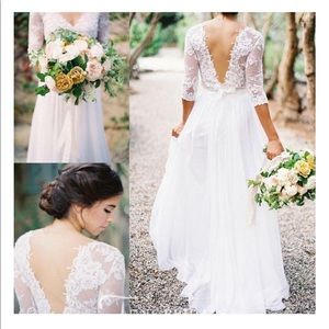 3/4 Sleeve A-line Long Chiffon Wedding Dress